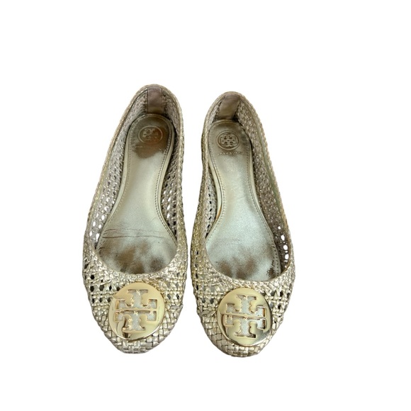 Tory Burch Pasadena Metallic Leather Woven Ballet Flats - Picture 2 of 11
